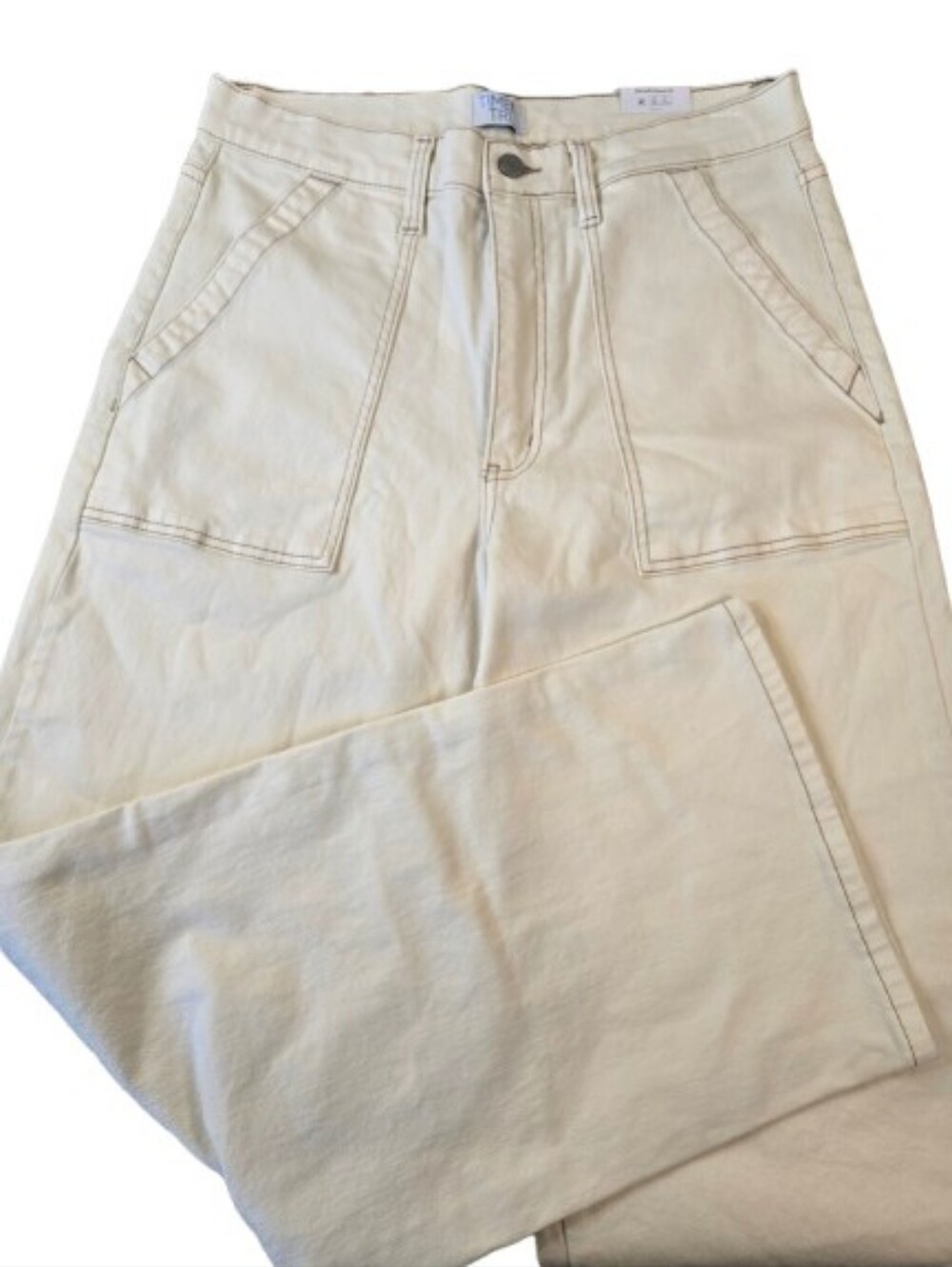NWT Time and Tru Cream Utility Jeans W Topstitch Detail Size 12